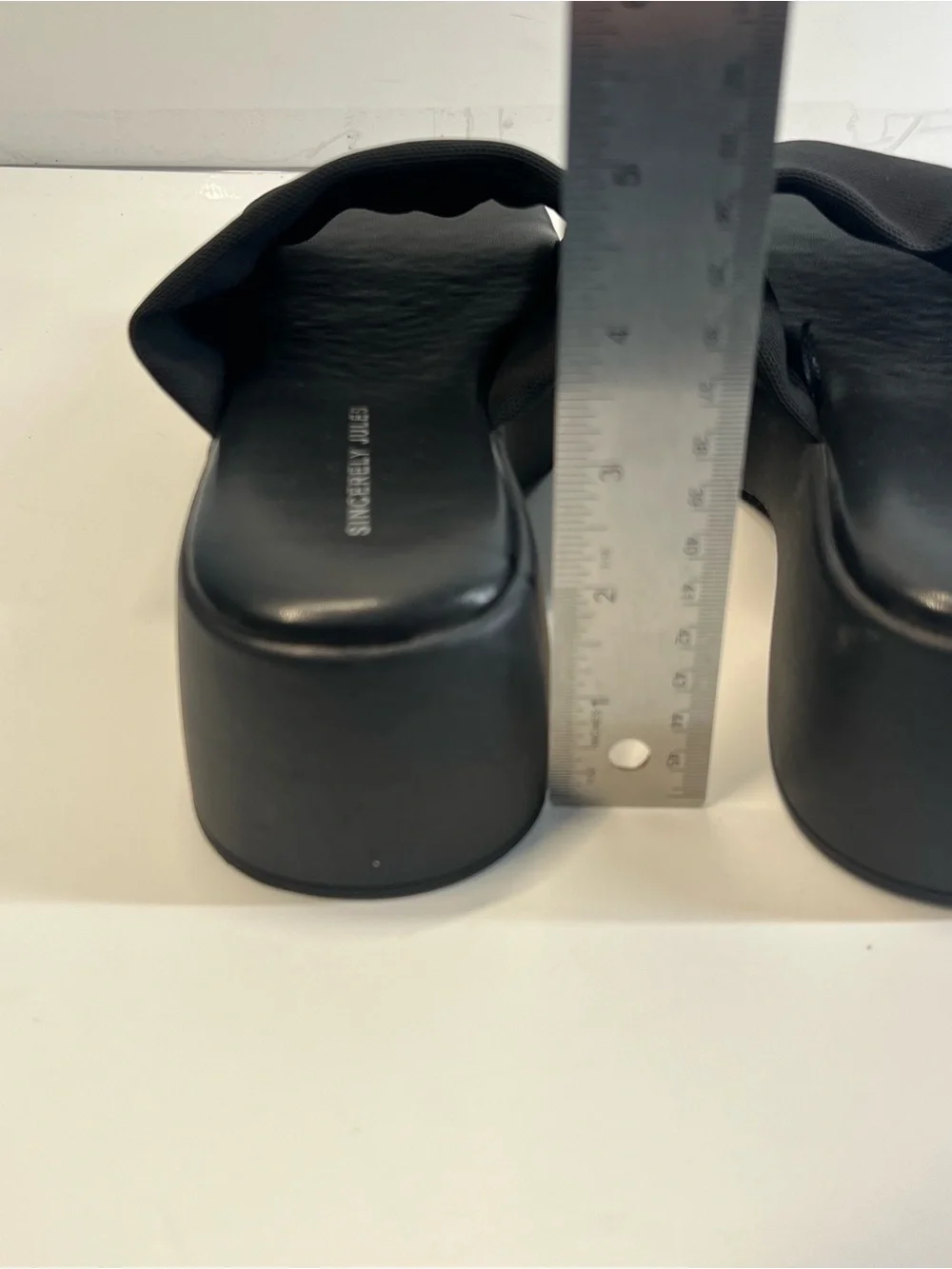 Sincerely Jules Black Platform Wedge Slide Sandals Stretch Fabric